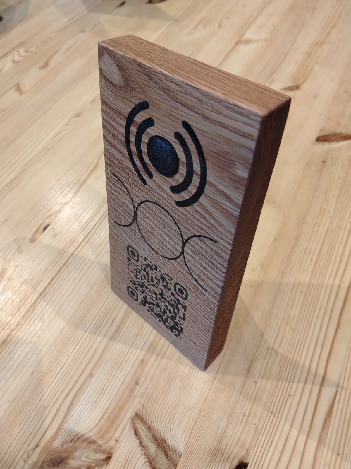 Arcane Revelry Solid Oak Socials Board with QR Code and NC