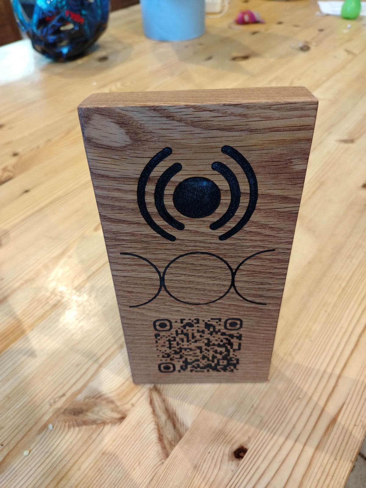 Arcane Revelry Solid Oak Socials Board with QR Code and NC